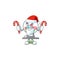 Cartoon mascot style of lottery machine ball in Santa costume with candy