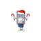 Cartoon mascot style of POS machine in Santa costume with candy