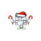 Cartoon mascot style of professional office copier in Santa costume with candy