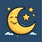 Cartoon mascot vector of the smiling Moon Sleeping Peacefully among the stars