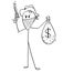 Cartoon of Masked Cowboy Robber with Bag of Stolen Dollar Money and Gun