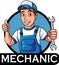 Cartoon mechanic mascot holding a spanner
