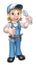 Cartoon Mechanic or Plumber Woman Holding Spanner