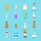 Cartoon Medicine Bottles for Drugs Color Icons Set. Vector