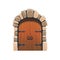 Cartoon medieval castle gate, wooden door entrance