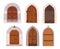 Cartoon Medieval Castle Gates And Doors. Isolated Vector Set of Exterior Arch Portals With Stone Doorways