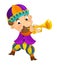 Cartoon medieval character - jester with trumpet -