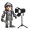 Cartoon medieval knight in armour is dazzled by the studio light, 3d illustration