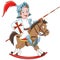 Cartoon medieval knight riding a horse