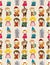 Cartoon Medieval people seamless pattern