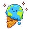 Cartoon melting Earth ice cream cone