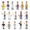 Cartoon men of 16 different professions