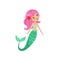 Cartoon mermaid character with pink hair and shiny tail.