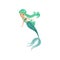 Cartoon mermaid girl character in flat style. Beautiful sea princess with long turquoise hair and shiny tail. Underwater