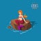 Cartoon mermaid in isometric view. Fantasy marine. Pirate game. 3d nymph. Sea girl