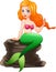 Cartoon mermaid, sitting on the rock