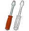 Cartoon metal screwdriver vector icon for coloring