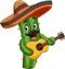 Cartoon Mexican Cactus playing guitar