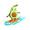Cartoon Mexican cheerful avocado surfer character