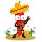 Cartoon Mexican mariachi chili pepper playing the guitar. Vector illustration