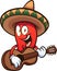 Cartoon Mexican red chili pepper playing the guitar