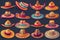 Cartoon Mexican sombrero, vector hats of mariachi musicians