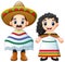 Cartoon Mexicans couple wearing traditional costumes
