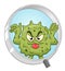 Cartoon microbe in magnifying glass