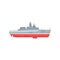 Cartoon military tanker. Navy warship with radars and cannon. Colored boat icon. Flat vector design Graphic element for