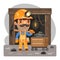 Cartoon Miner with Pickaxe in Front of the Mine