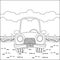 Cartoon mini car. Coloring page and colorful clipart character. Childish design for kids activity colouring book or page