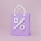 Cartoon minimal shopping bag with percent symbol, Online shopping