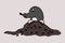 Cartoon mole animal character mascot in a molehill. Funny comic childish drawing. Isolated vector illustration.