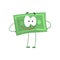 Cartoon money character standing with arms akimbo and smiling face. Self-confident green dollar in flat style. Financial