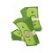Cartoon money. Green banknote. Packing in bundles of bank notes