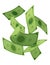 Cartoon money. Paper cash, bills fly. Keeping money in bank. Green banknotes wealth, accumulation and inheritance. Flat