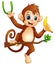 Cartoon monkey on a branch tree and holding banana