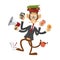 Cartoon monkey businessman stress dancing isolated vector illustration office life concept manager boss business people