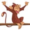 Cartoon monkey chimpanzee sitting on the tree branch