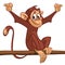 Cartoon monkey chimpanzee sitting on the tree branch