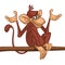 Cartoon monkey chimpanzee sitting on the tree branch