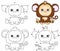 Cartoon monkey. Coloring book and dot to dot game for kids