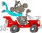 Cartoon monkey driving a red convertible car vector illustration