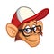 Cartoon monkey in eyeglasses. Vector happy chimpanzee Illustration.