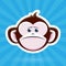 Cartoon Monkey Face with Sad Expression on Blue Background