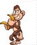 Cartoon monkey holding to bananas and leaning on something