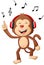 Cartoon monkey listening to music