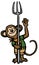 cartoon monkey zookeeper holding a pitch fork