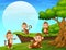 Cartoon monkeys playing near the cliff