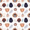 Cartoon monkeys seamless pattern. Exotic primates portraits with tropical plants leaves. Different breeds animals